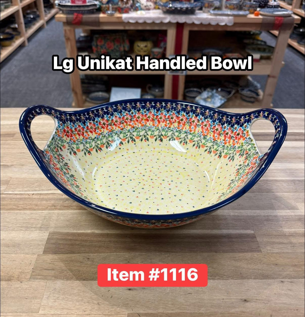 Polish Pottery Unikat Handled Bowl