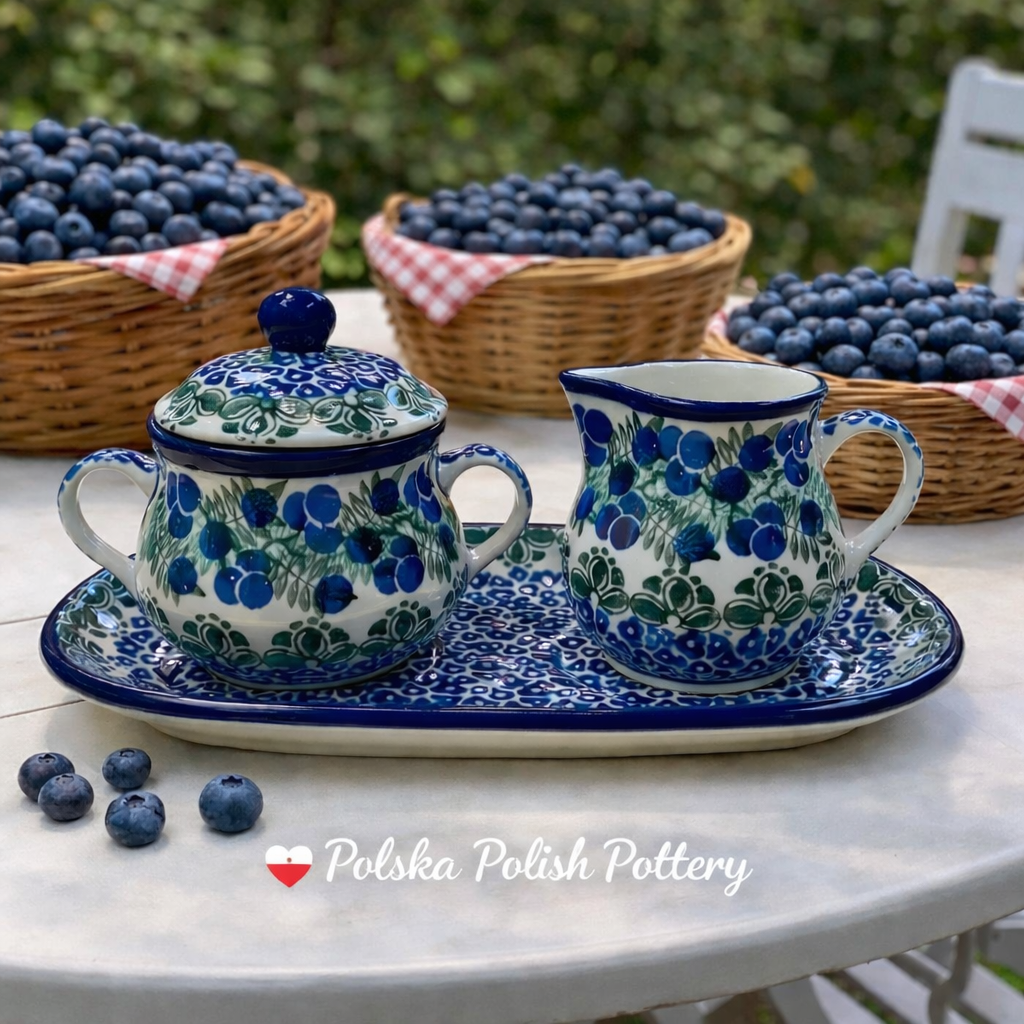 Polish Pottery Traditional Blueberries Sugar/Creamer Set