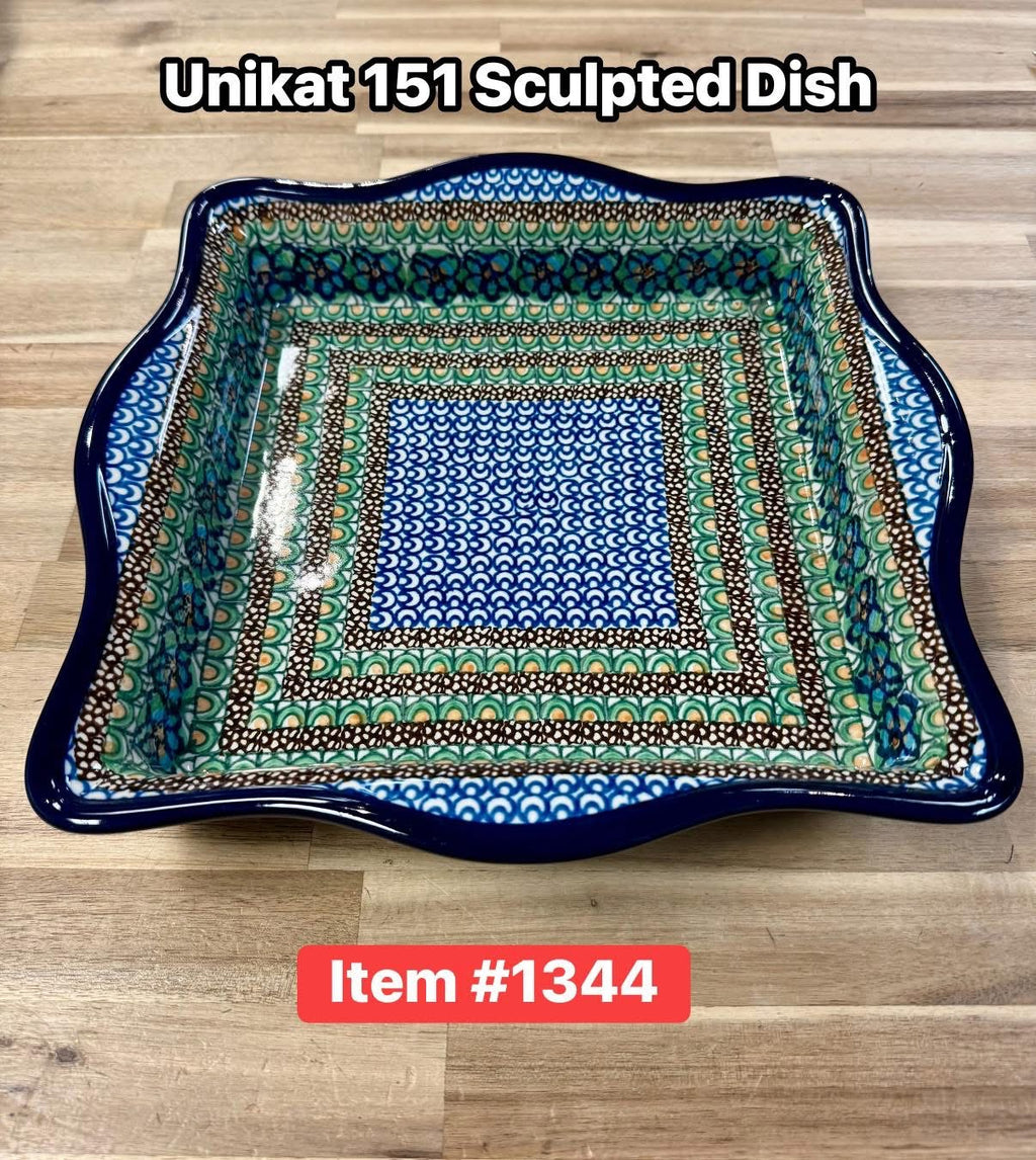 Polish Pottery Unikat 151 Sculpted Square Dish