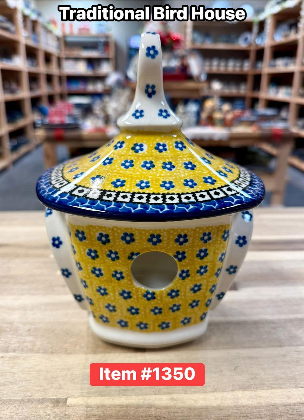 Polish Pottery Traditional(Yellow/Blue) Birdhouse