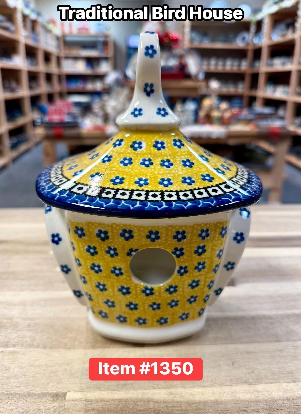 Polish Pottery Traditional(Yellow/Blue) Birdhouse