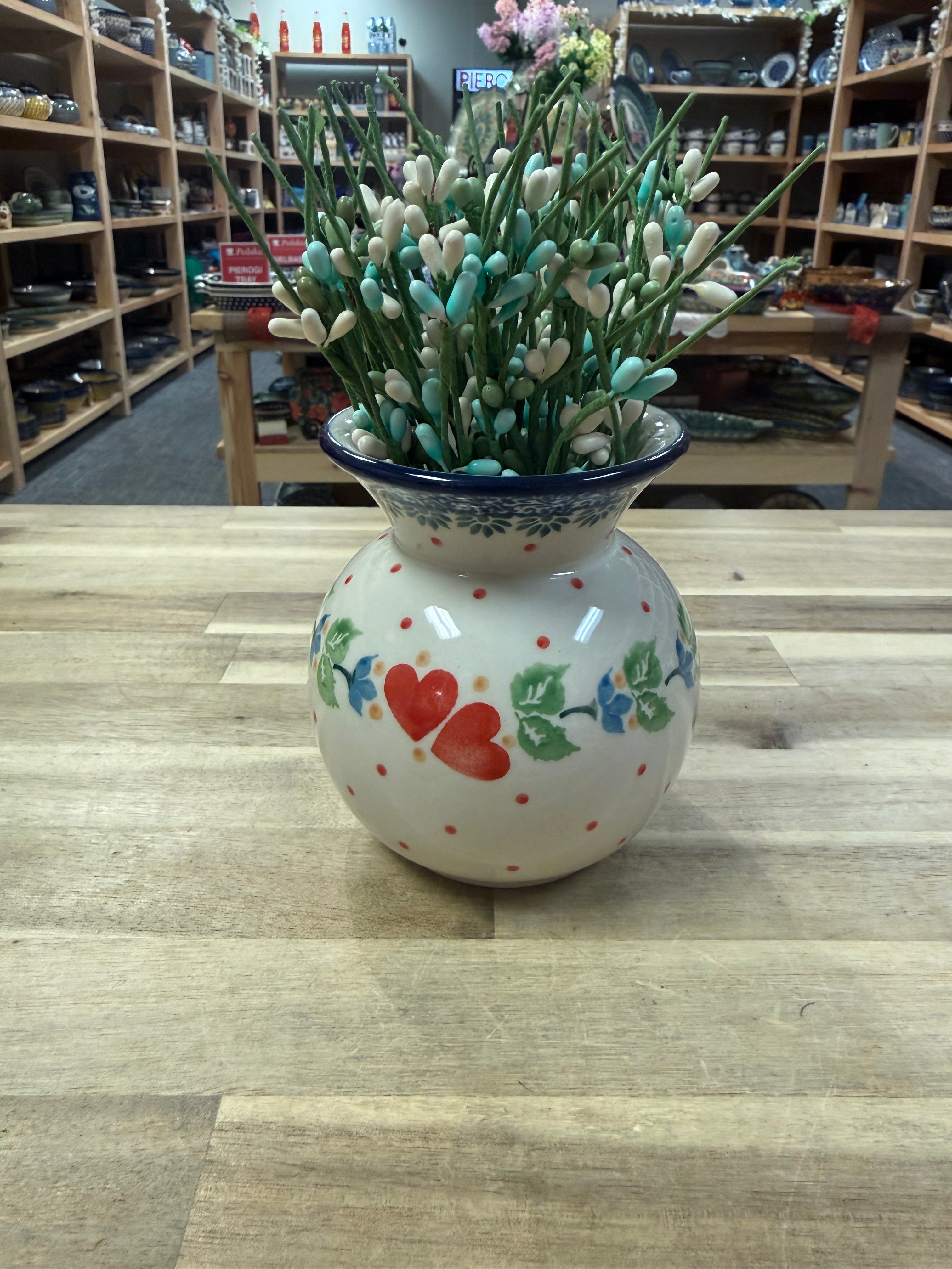 Polish Pottery Traditional(Double Hearts) Mini Vase
