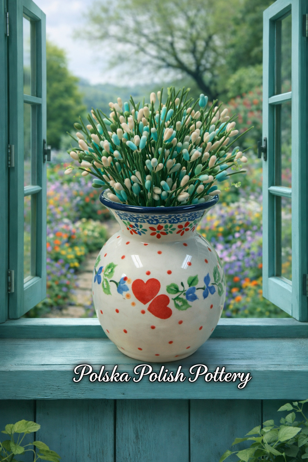 Polish Pottery Traditional(Double Hearts) Mini Vase