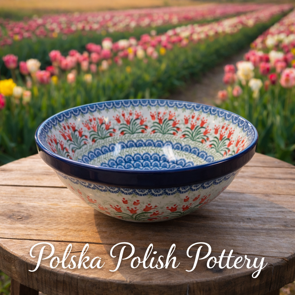 Polish Pottery Traditional(Red Tulip) Medium Mix Bowl