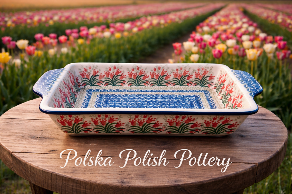 Polish Pottery Traditional(Red Tulips)Baker￼