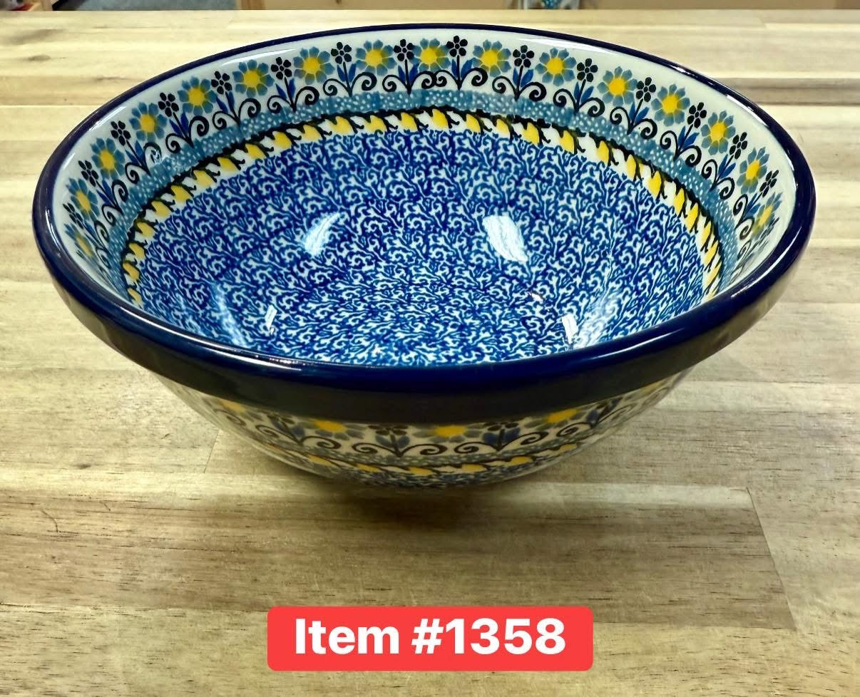 Polish Pottery Traditional(Blue/Yellow Flwrs) Soup/Salad Bowl
