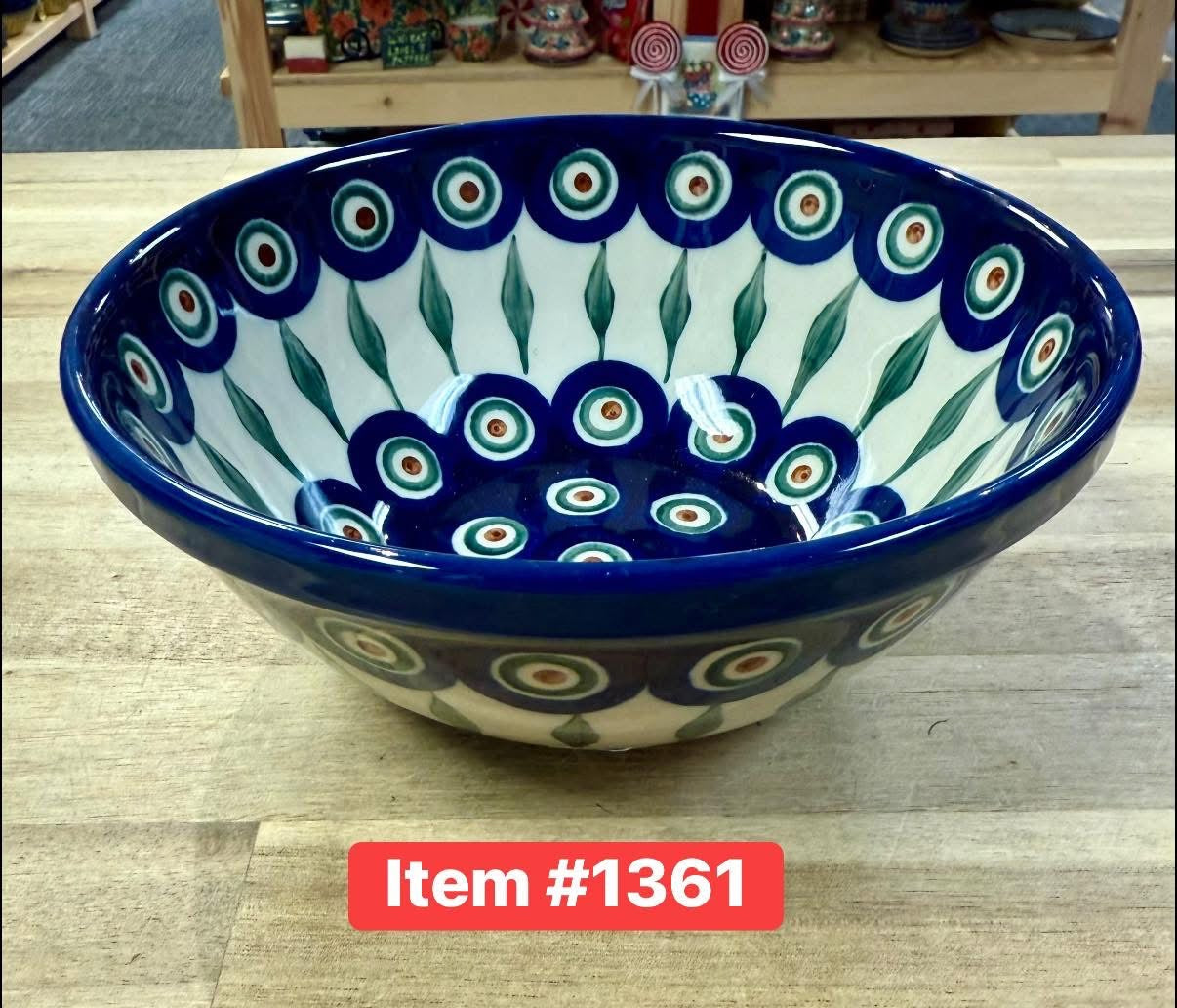 Polish Pottery Traditional Peacock Soup/Salad Bowl