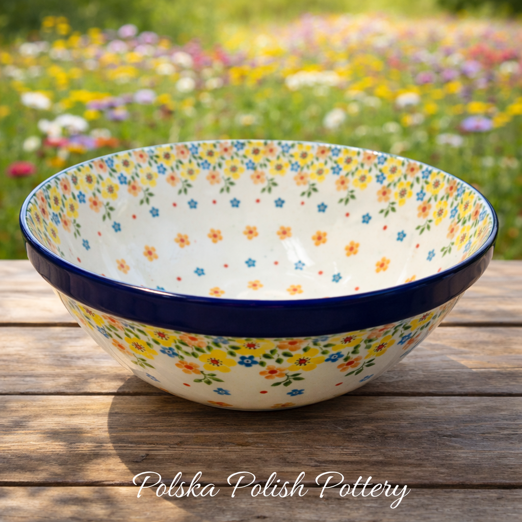 Polish Pottery Traditional(Yellow Flower) Medium Mix Bowl
