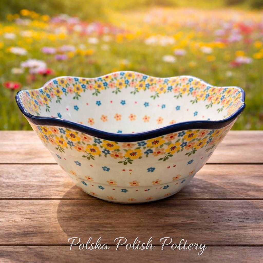 Polish Pottery Traditional(Yellow Flowers) Sculpted Bowl