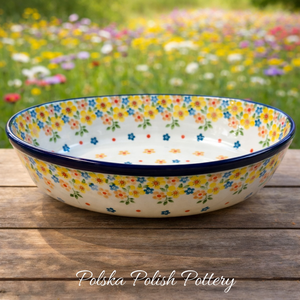 Polish Pottery Traditional Yellow Flwr Oval Baker