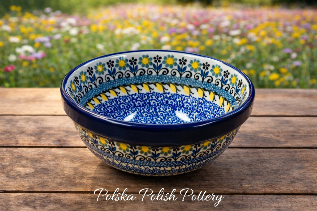 Polish Pottery Traditional(Blue/Yellow Flwrs) Soup/Salad Bowl
