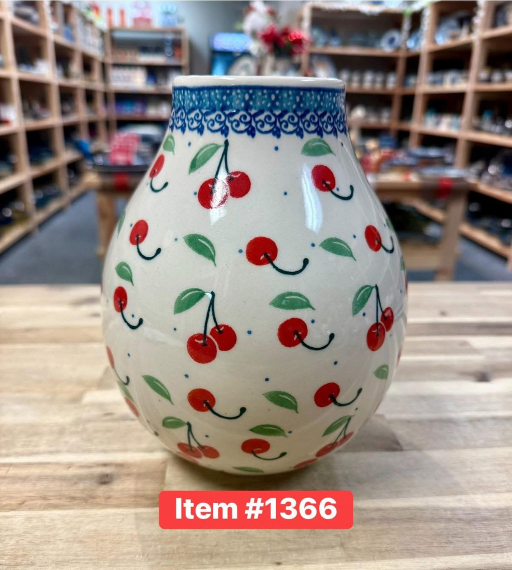 Polish Pottery Traditional Cherries Bulb Vase
