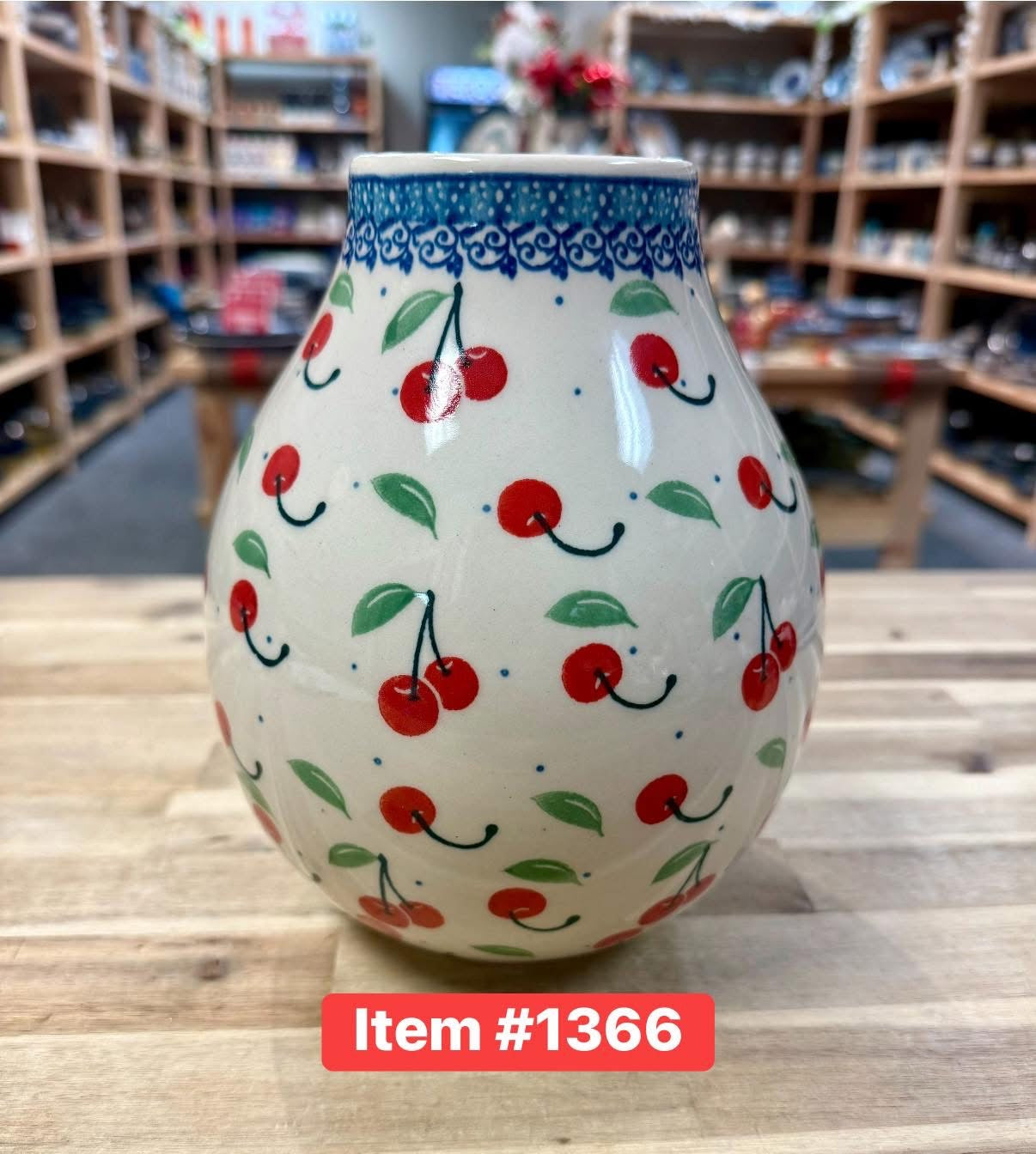 Polish Pottery Traditional Cherries Bulb Vase