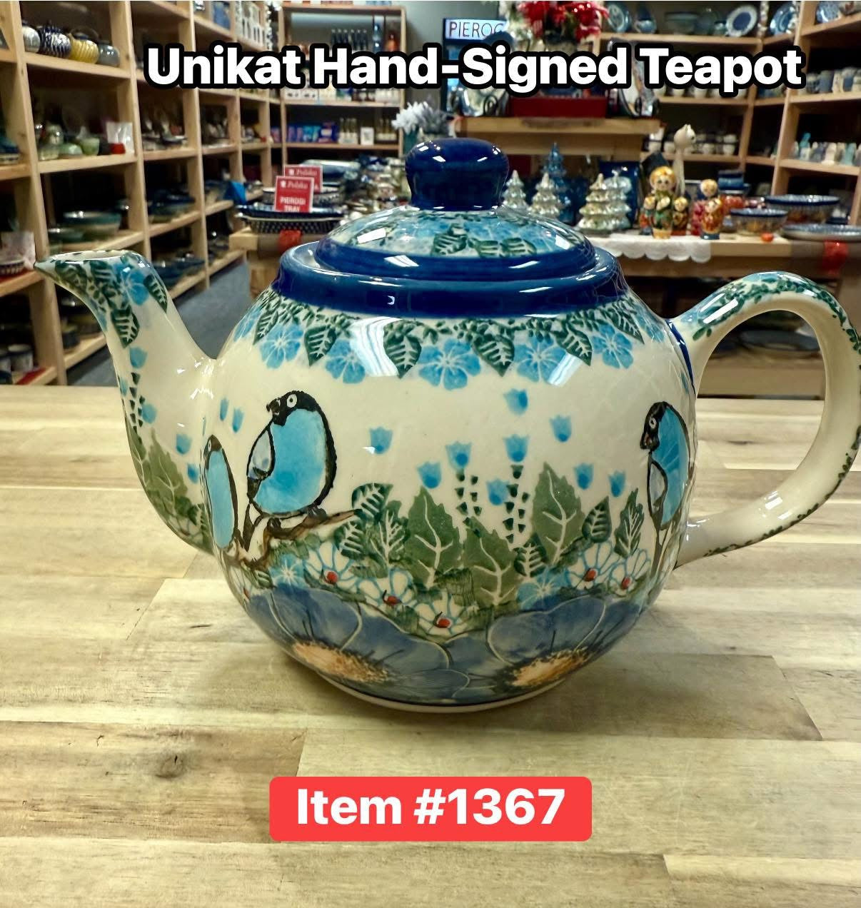 Polish Pottery Unikat Blue Birds Teapot