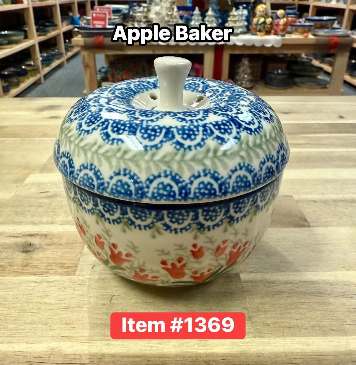 Polish Pottery Traditional(Red Tulip) Apple Baker