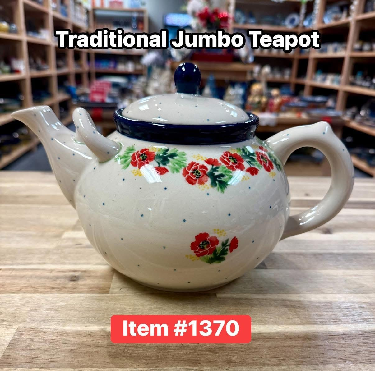 Polish Pottery Traditional Red Flwr Jumbo Teapot
