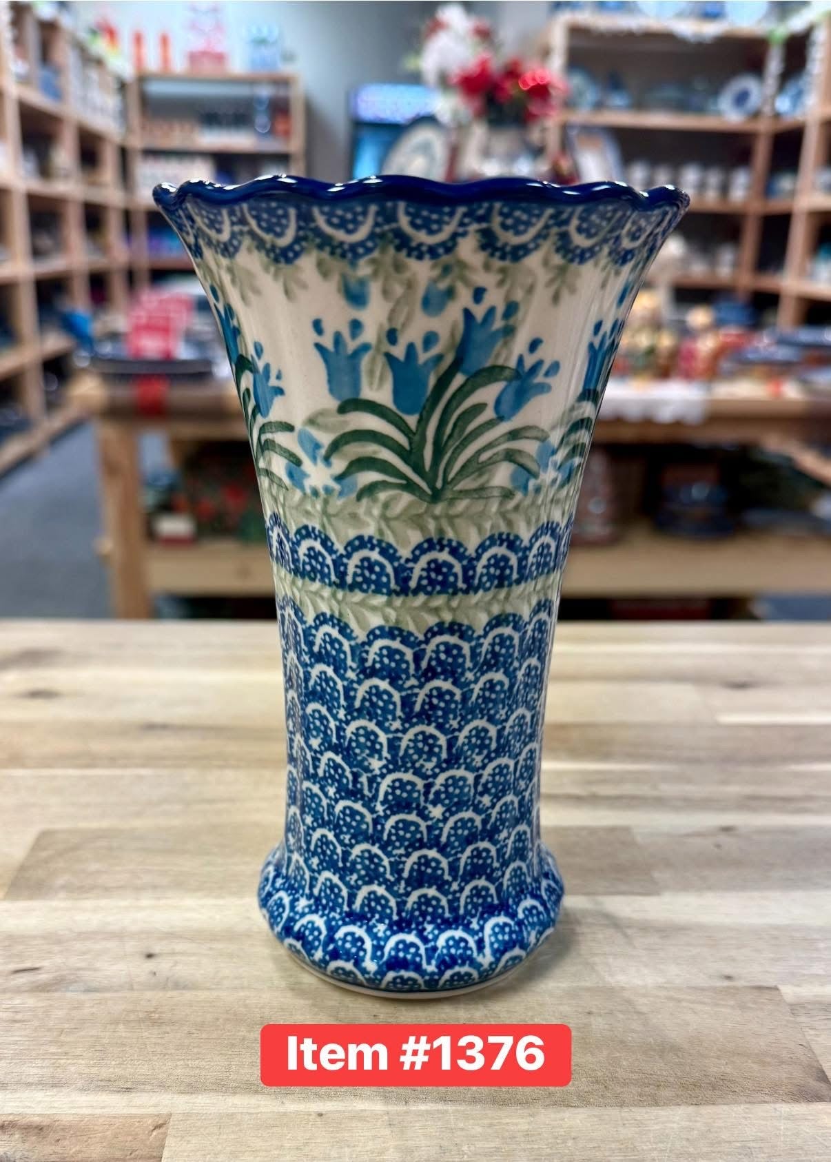 Polish Pottery Traditional Blue Tulips Vase