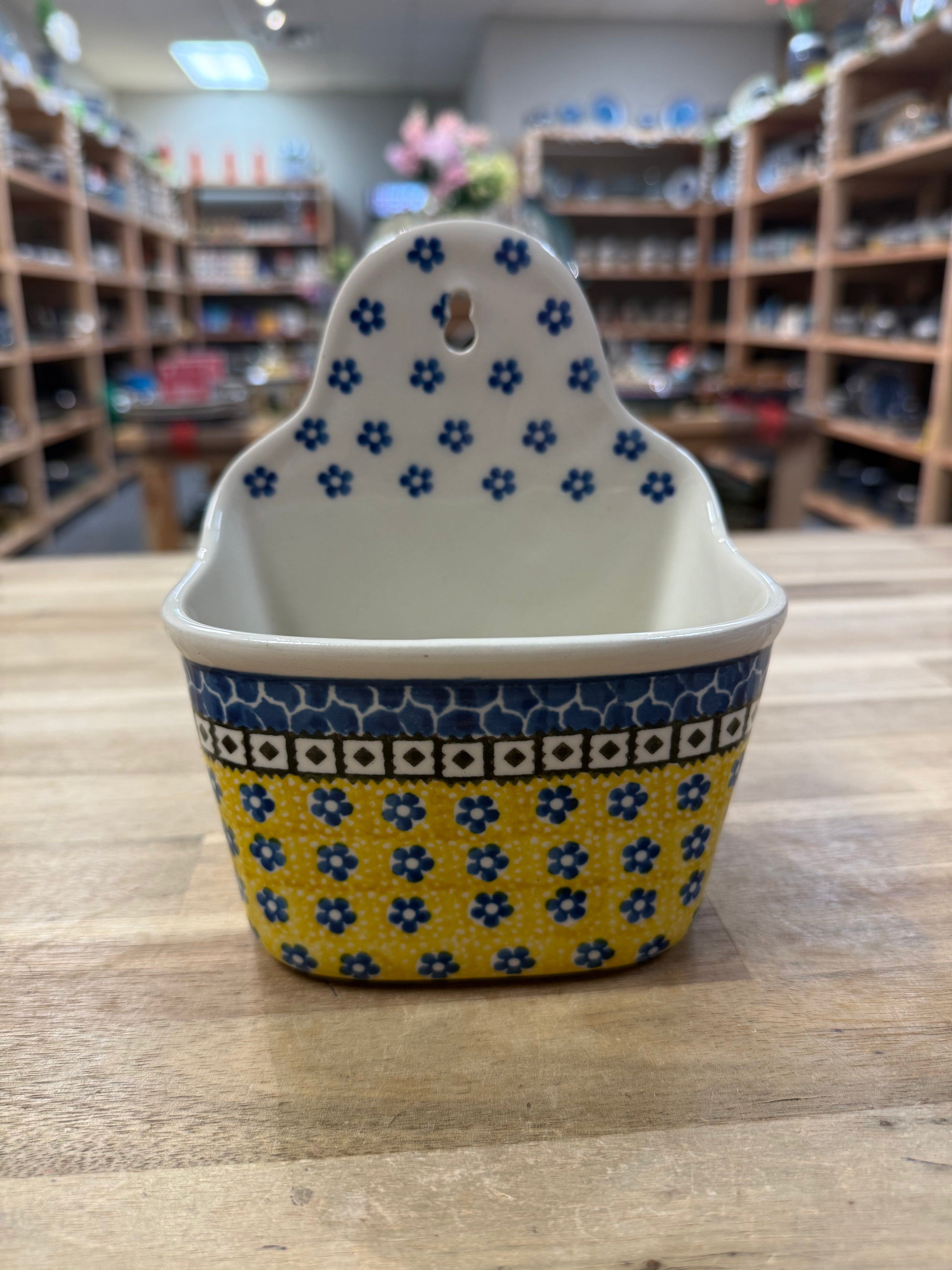 Polish Pottery Traditional(Yellow/Blue) Salt Box