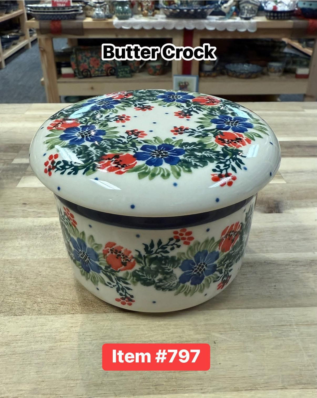 Polish Pottery Traditional(Multi-Flwrs) Butter Crock