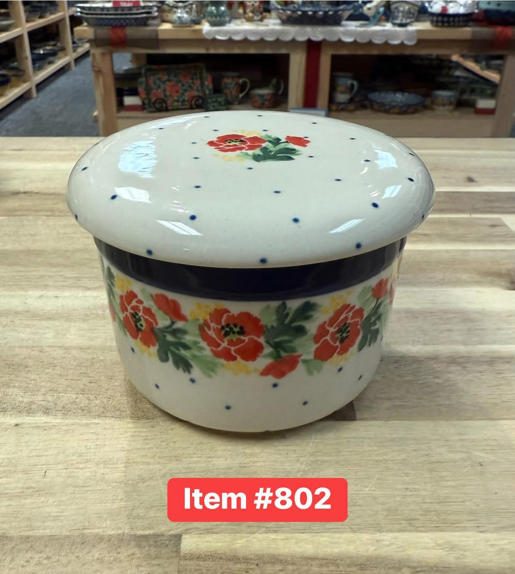 Polish Pottery Tradtl. Red Poppy Butter Crock