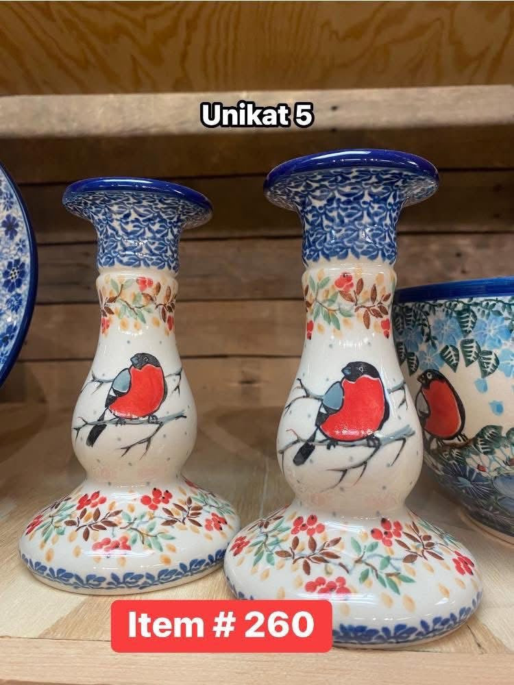 Polish Pottery Unikat Candlesticks(pair)