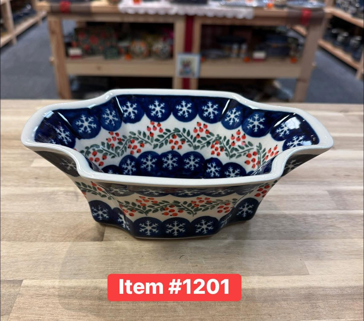 Polish Pottery Traditional Snowflake Pattern Serving Dish