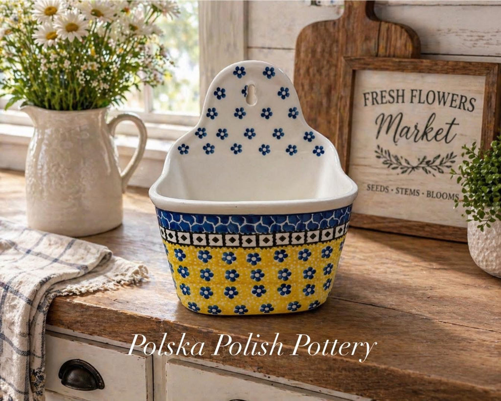 Polish Pottery Traditional(Yellow/Blue) Salt Box