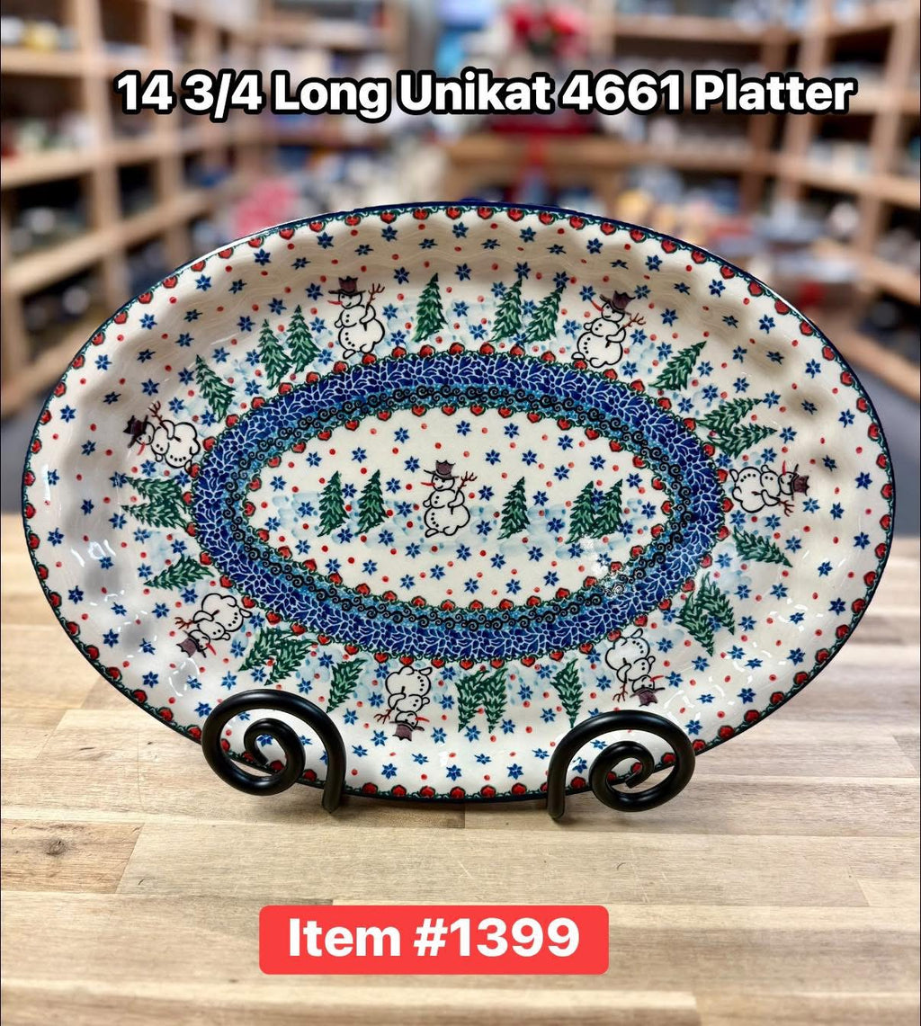 Polish Pottery Unikat 4661 Snowman Platter