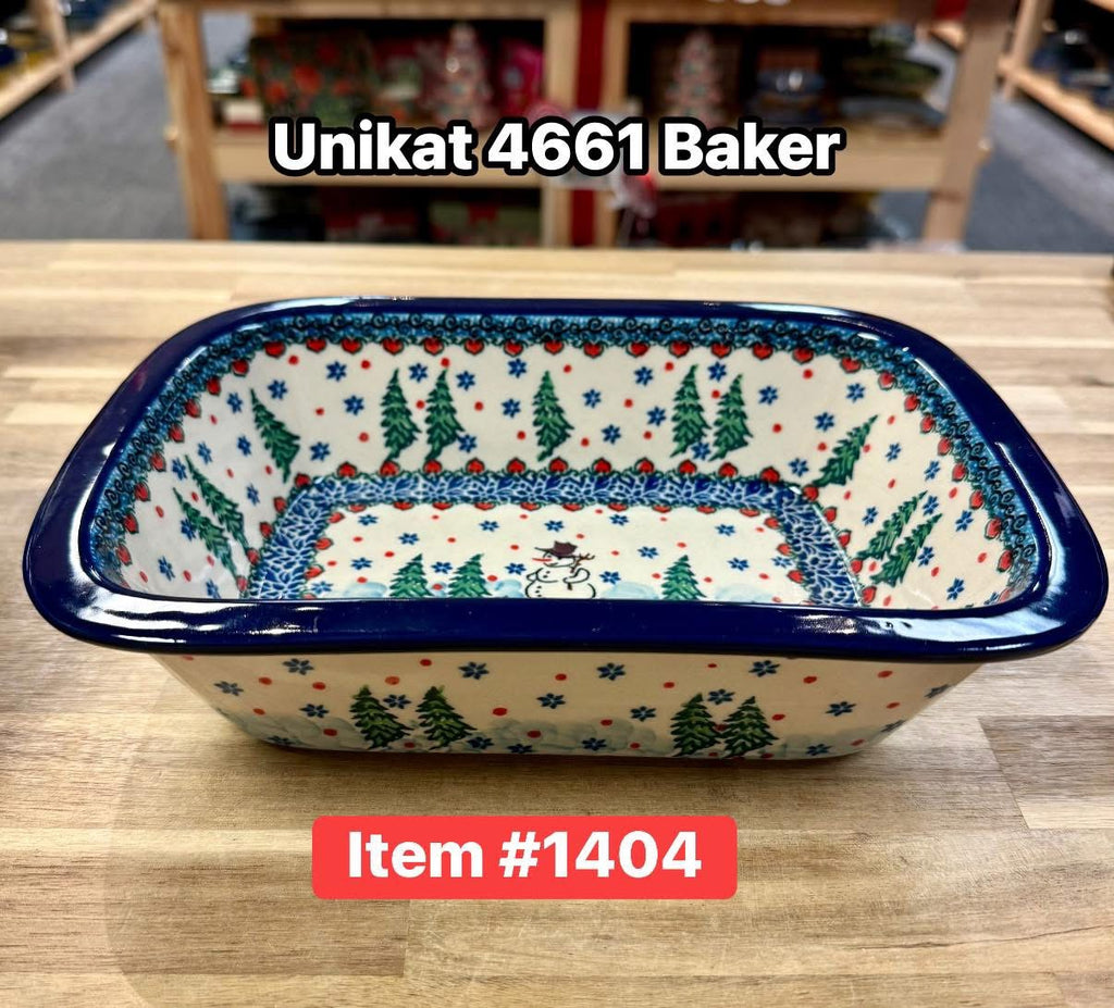 Polish Pottery Unikat 4661 Snowman Rectangle Baker