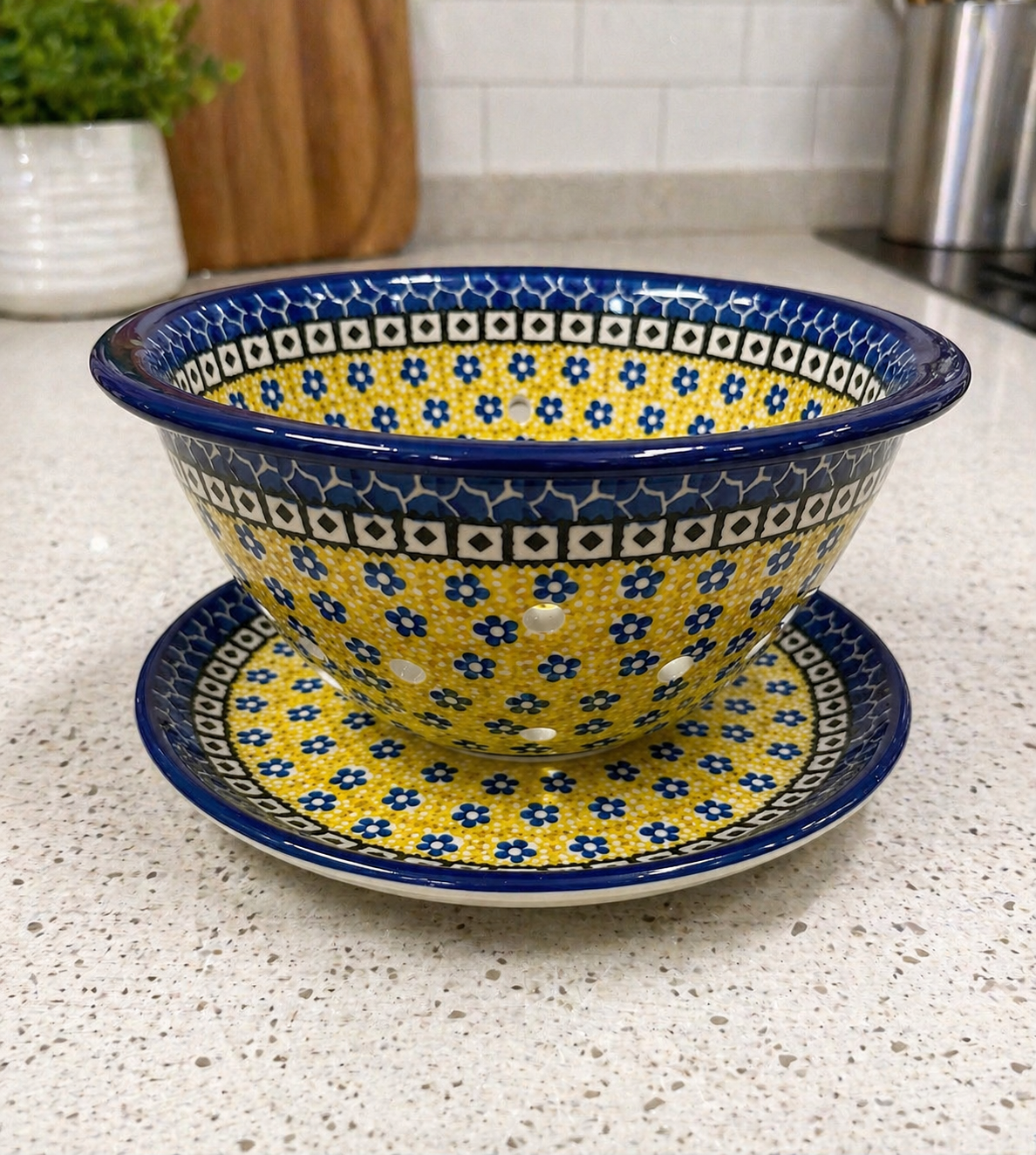 Polish Pottery Traditional(Yellow/Blue) Colander/Berry Bowl