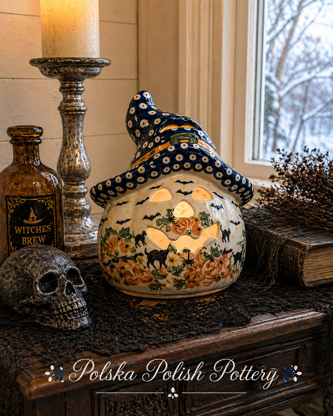 Polish Pottery Pumpkin w/ Hat