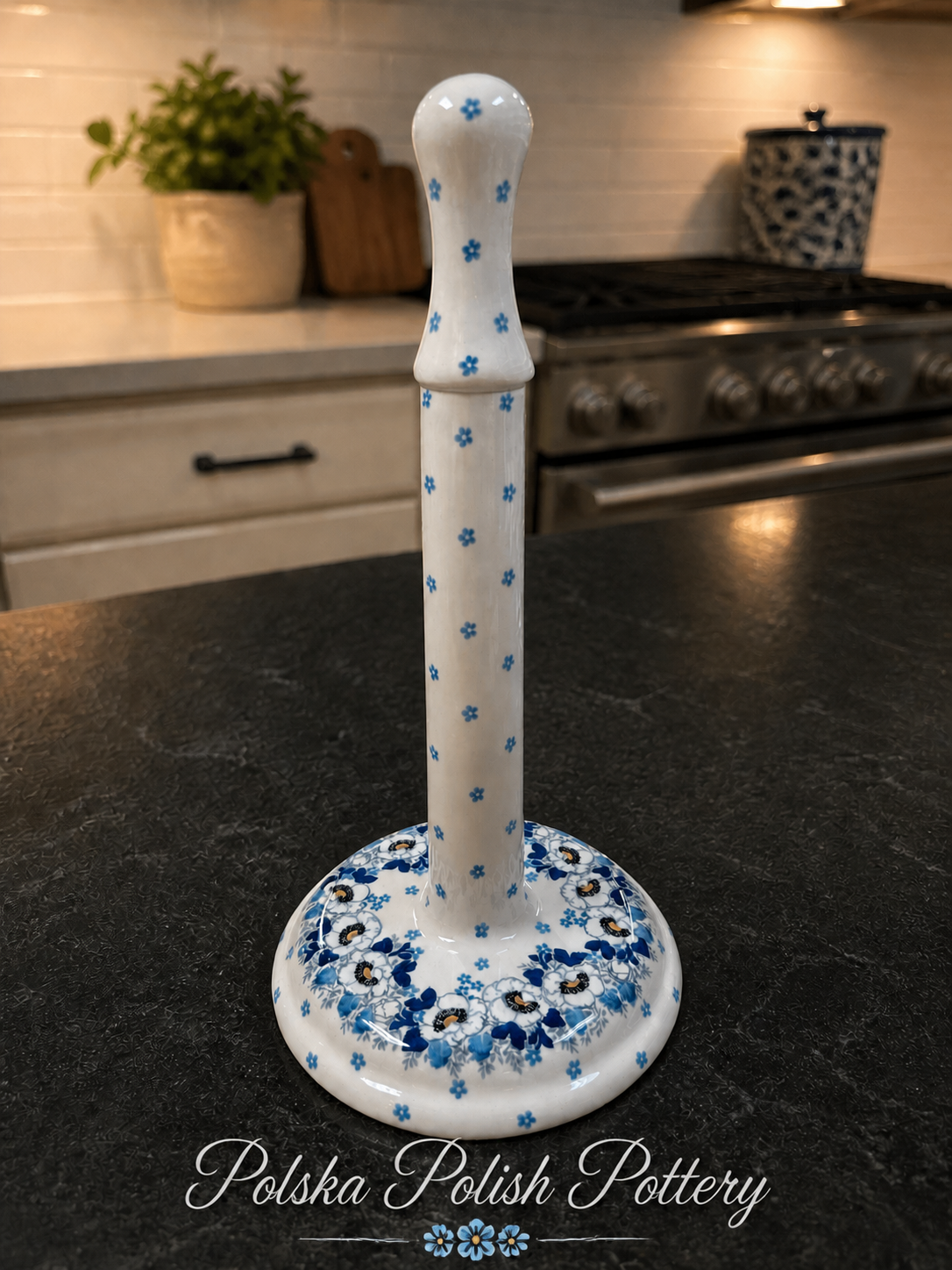 Polish Pottery Traditional(White Flowers) Paper Towel Holder