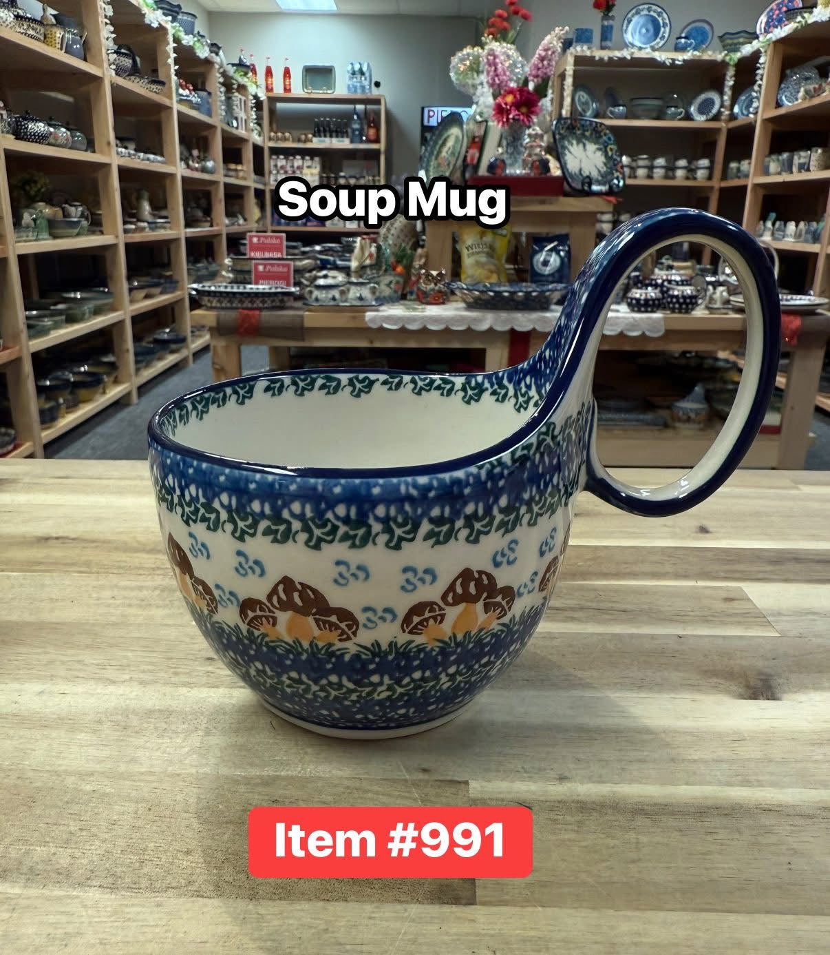 Polish Pottery Traditional Mushroom Soup Mug