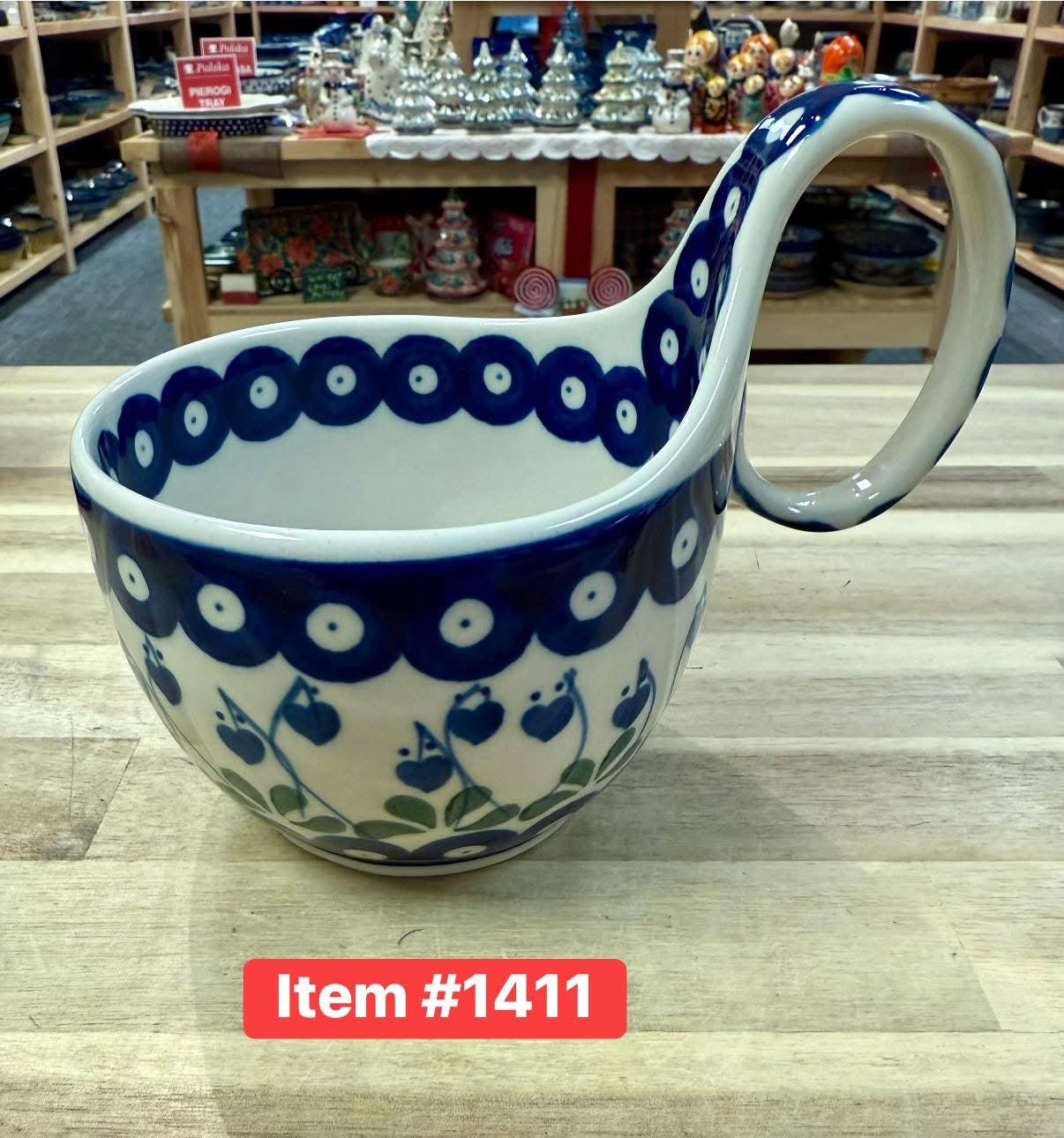 Polish Pottery Traditional Drop Hearts Soup Mug