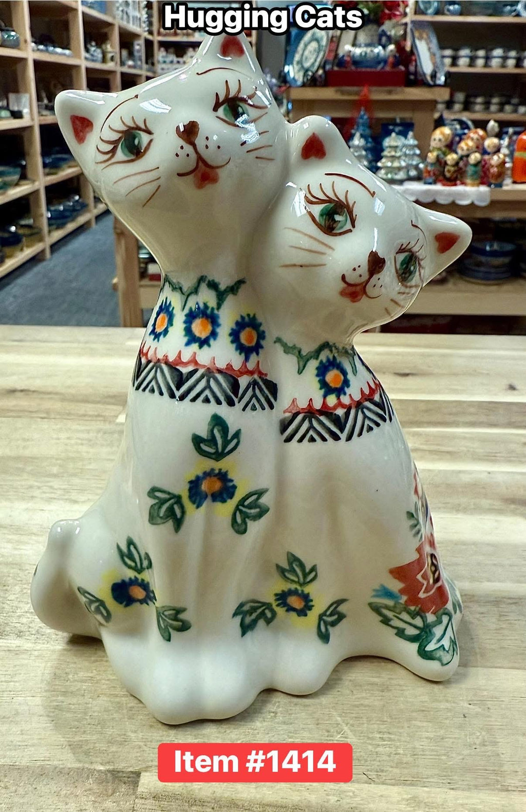 Polish Pottery Hugging Cats