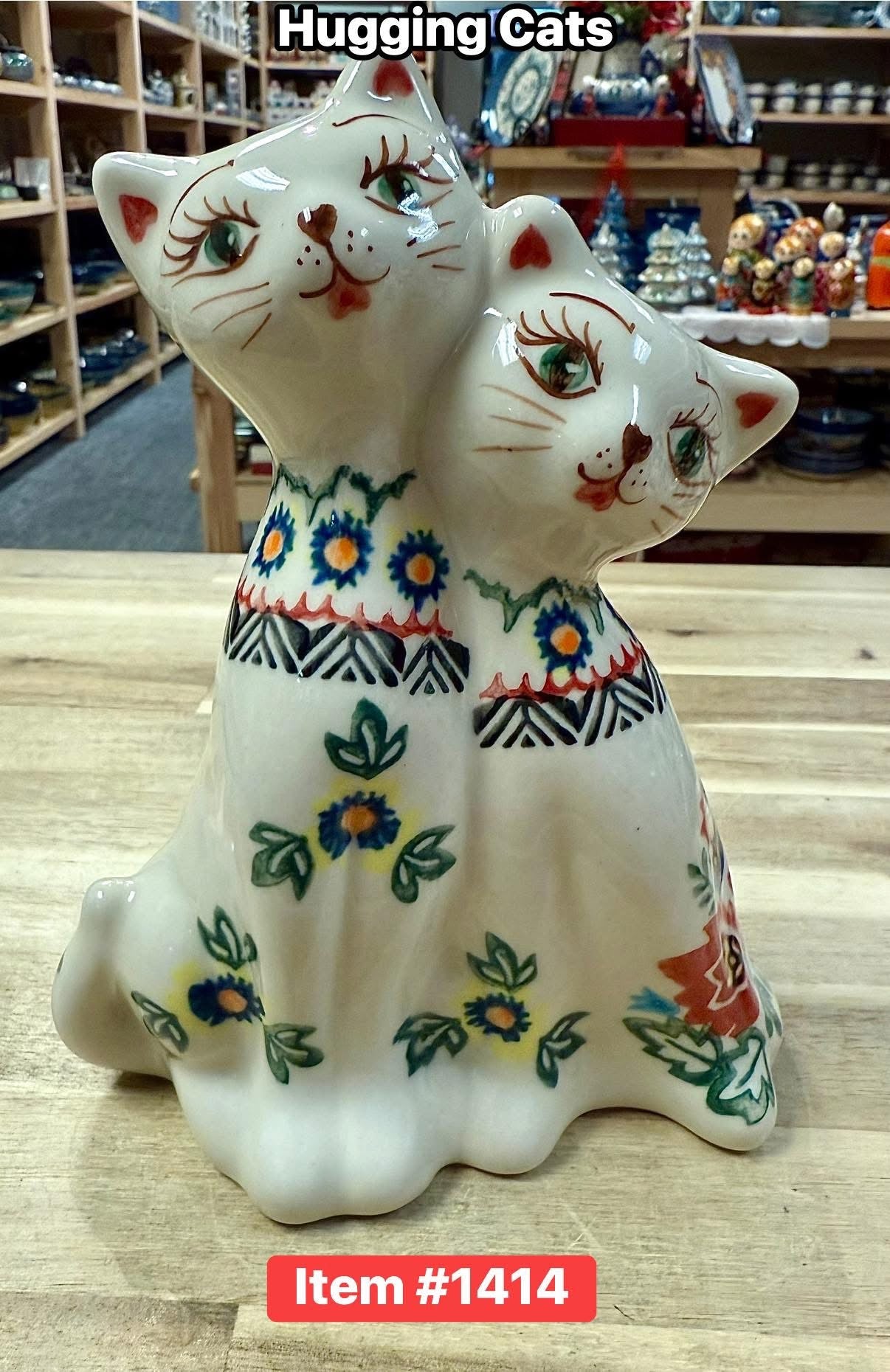 Polish Pottery Hugging Cats