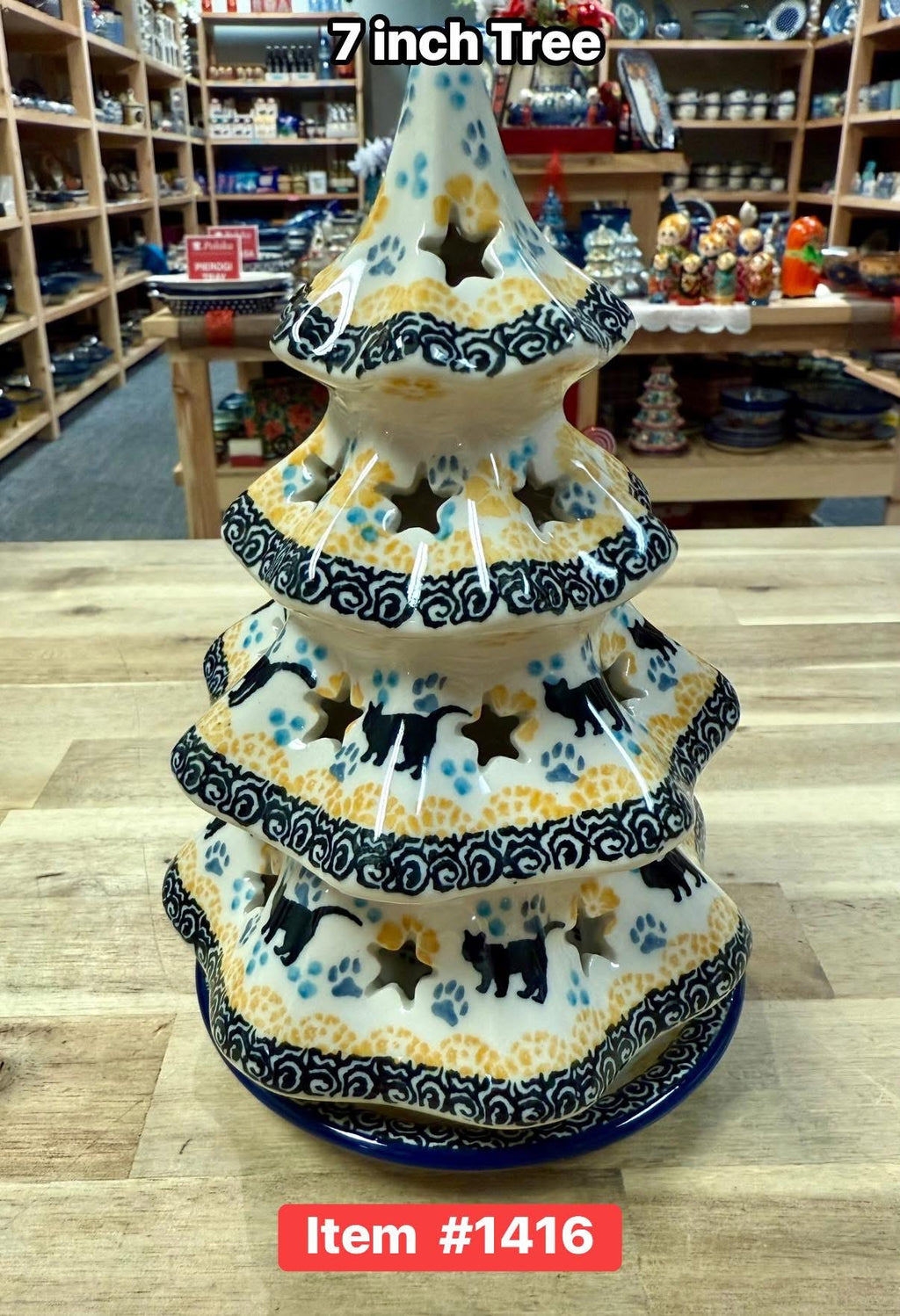 Polish Pottery Black/Yellow Cat Tree