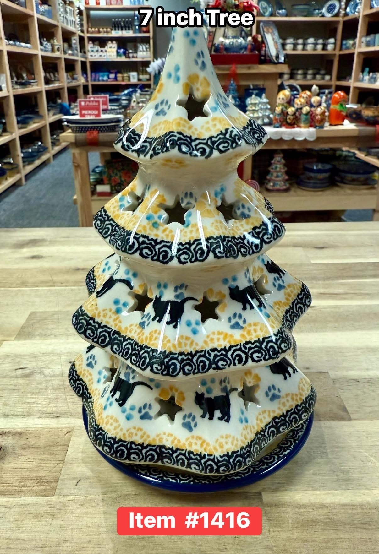 Polish Pottery Black/Yellow Cat Tree