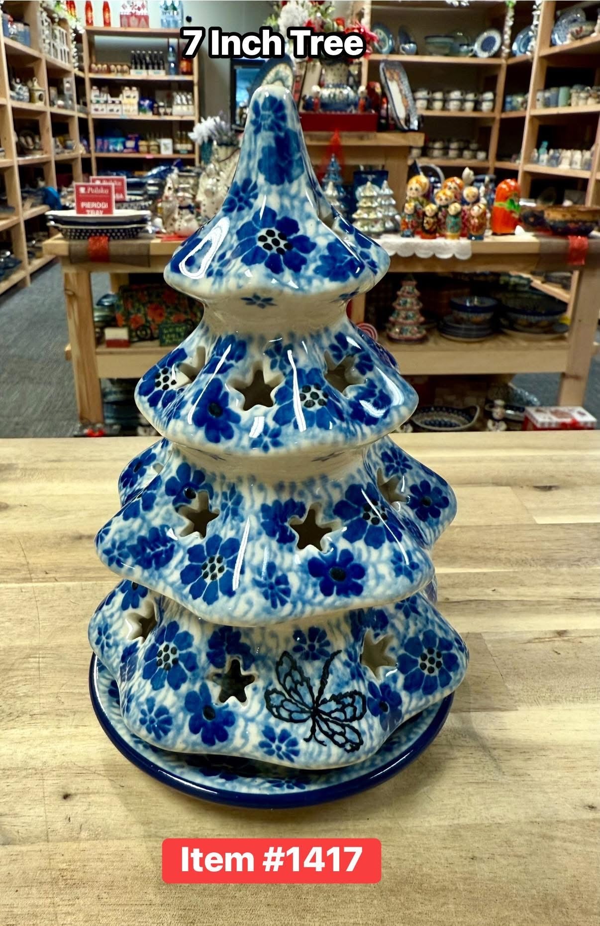 Polish Pottery Blue Dragonfly Tree