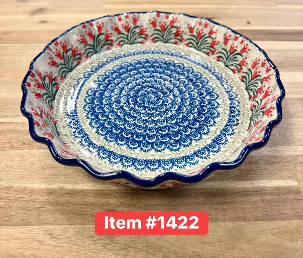 Polish Pottery Red Tulip Pie Pan