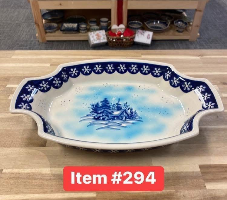 Polish Pottery Winter Church Pierogi Tray