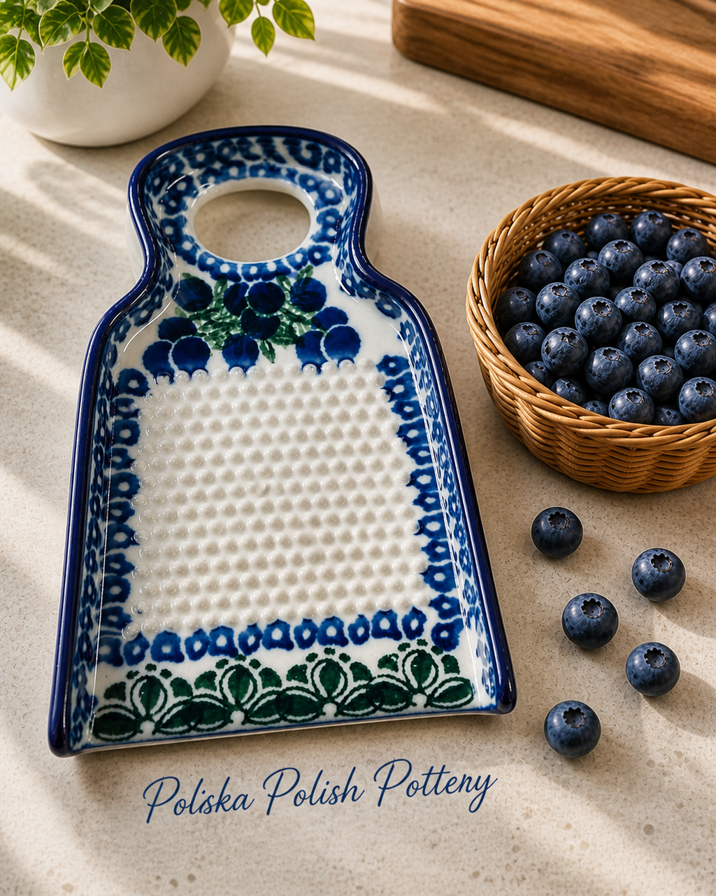 Polish Pottery Grater/Zester - Traditional Blueberries