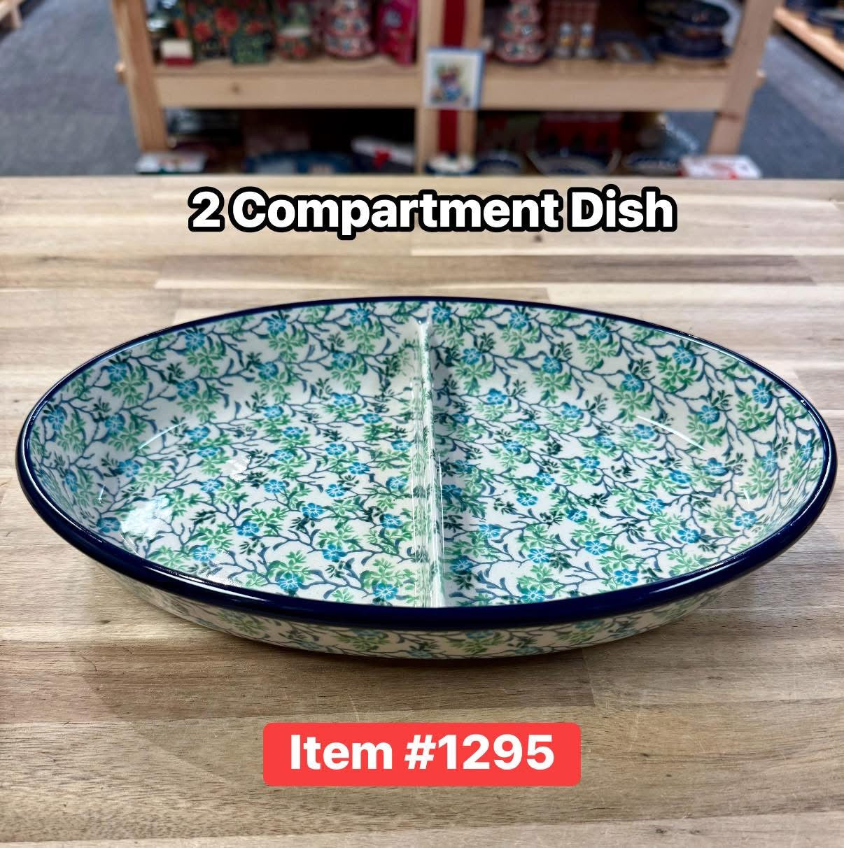 Polish Pottery Trad. Grn/Blue Vine Divided Dish