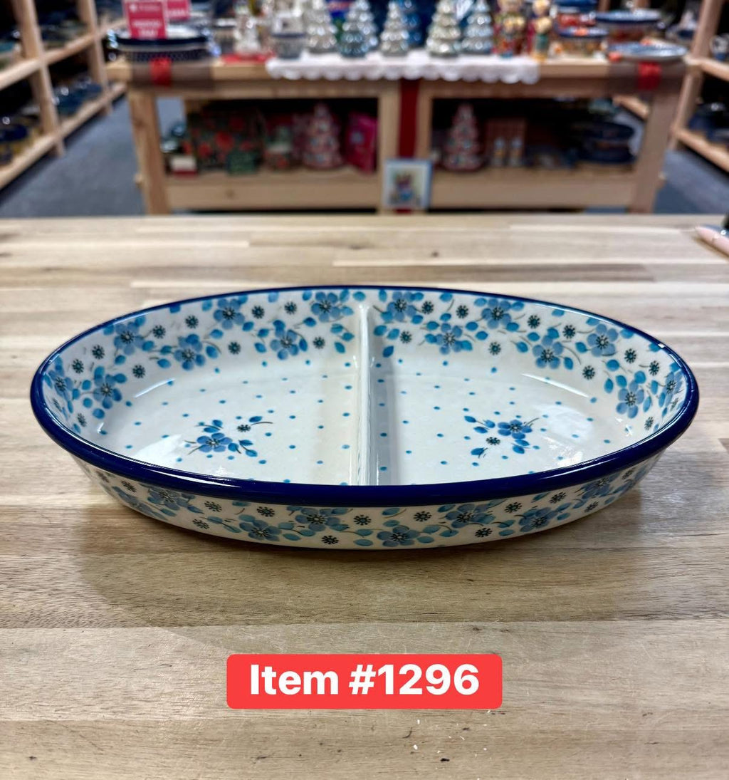 Polish Pottery Trad. Blue/White Flower Divided Dish