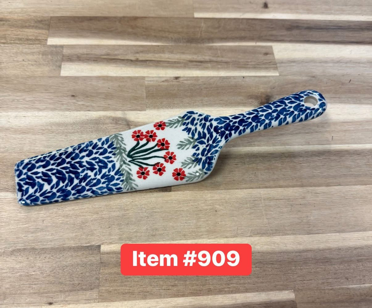 Polish Pottery Trad. Red Bouquet Cake Server