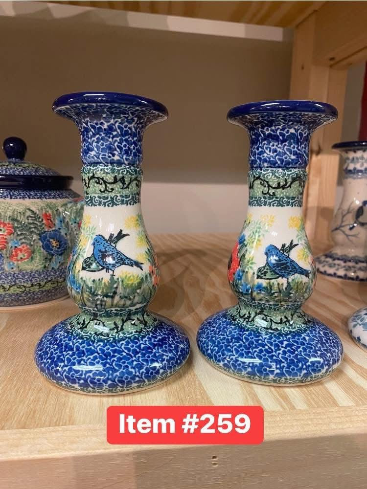 Polish Pottery Unikat 4397 Candlestick Pair