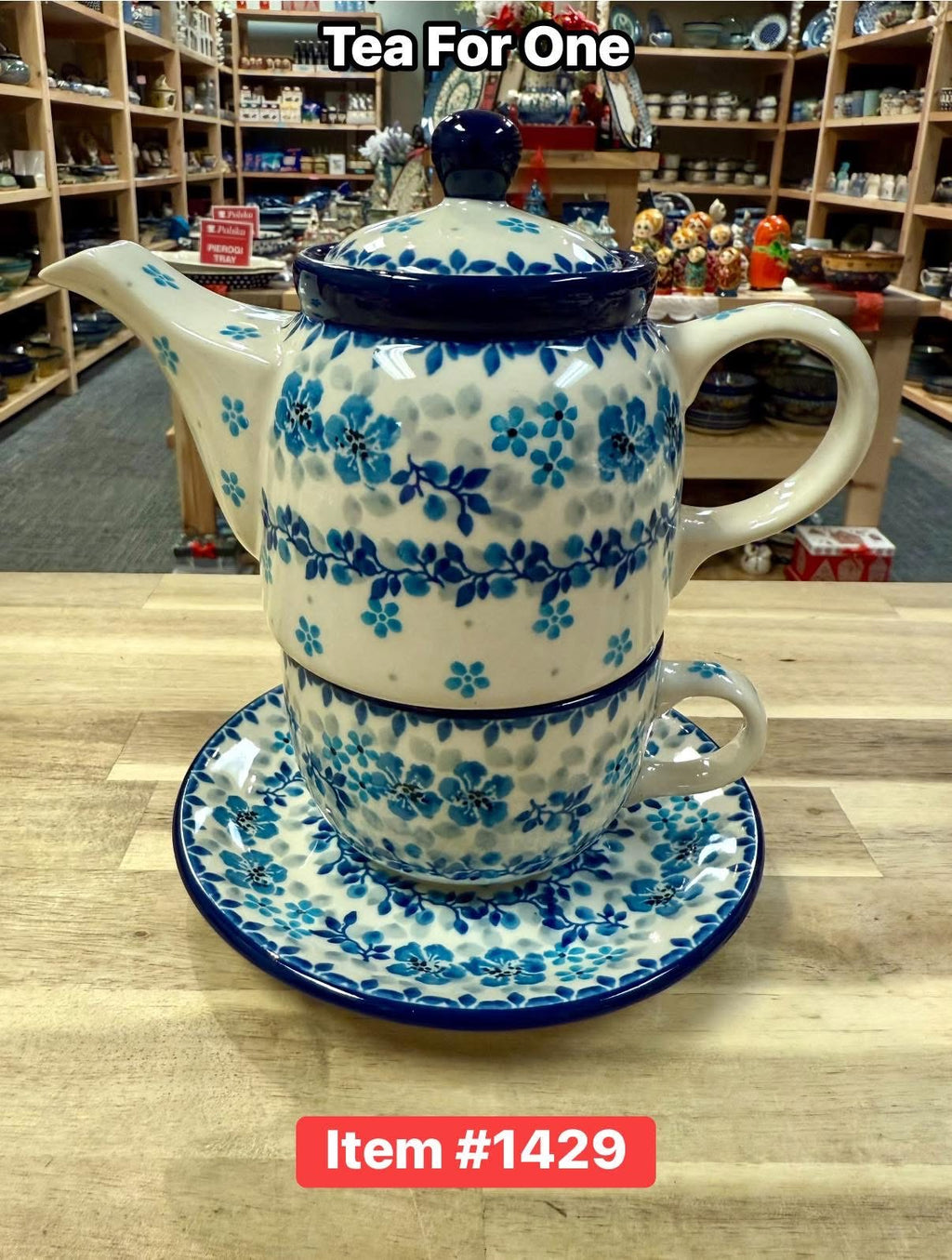 Polish Pottery Trad. Blue Meadow/Vine Tea For One Set