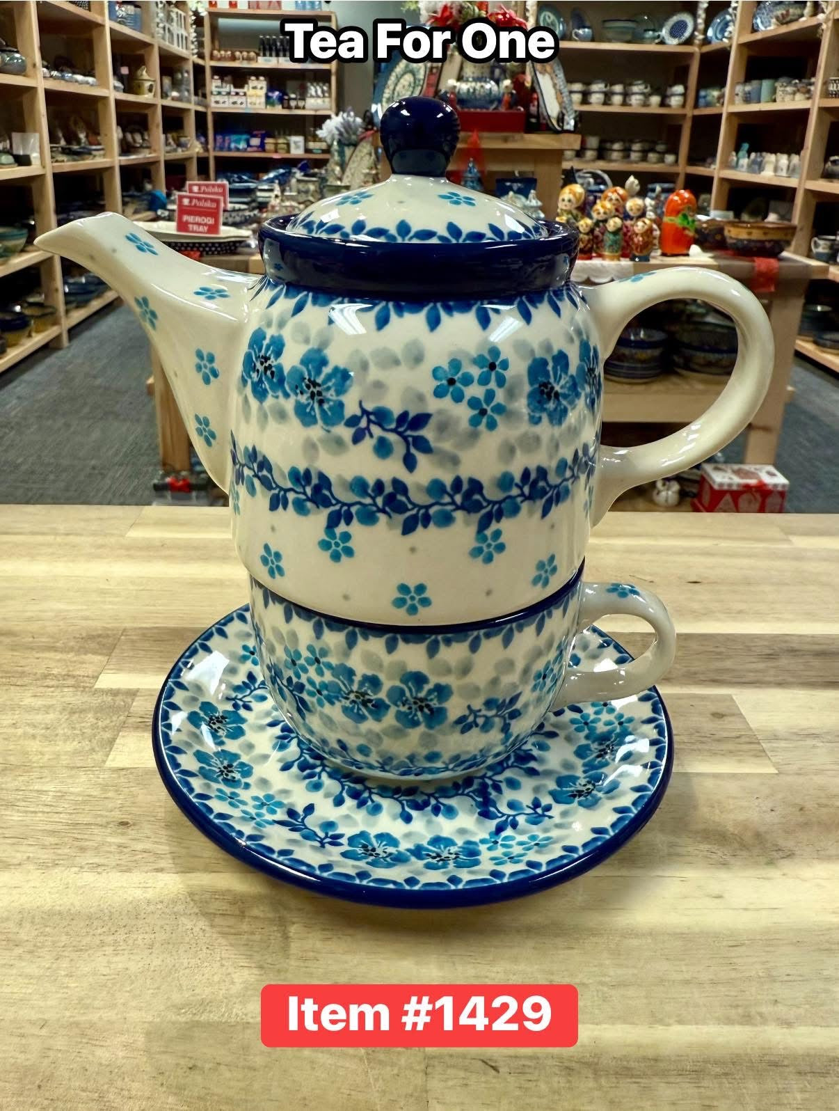 Polish Pottery Trad. Blue Meadow/Vine Tea For One Set