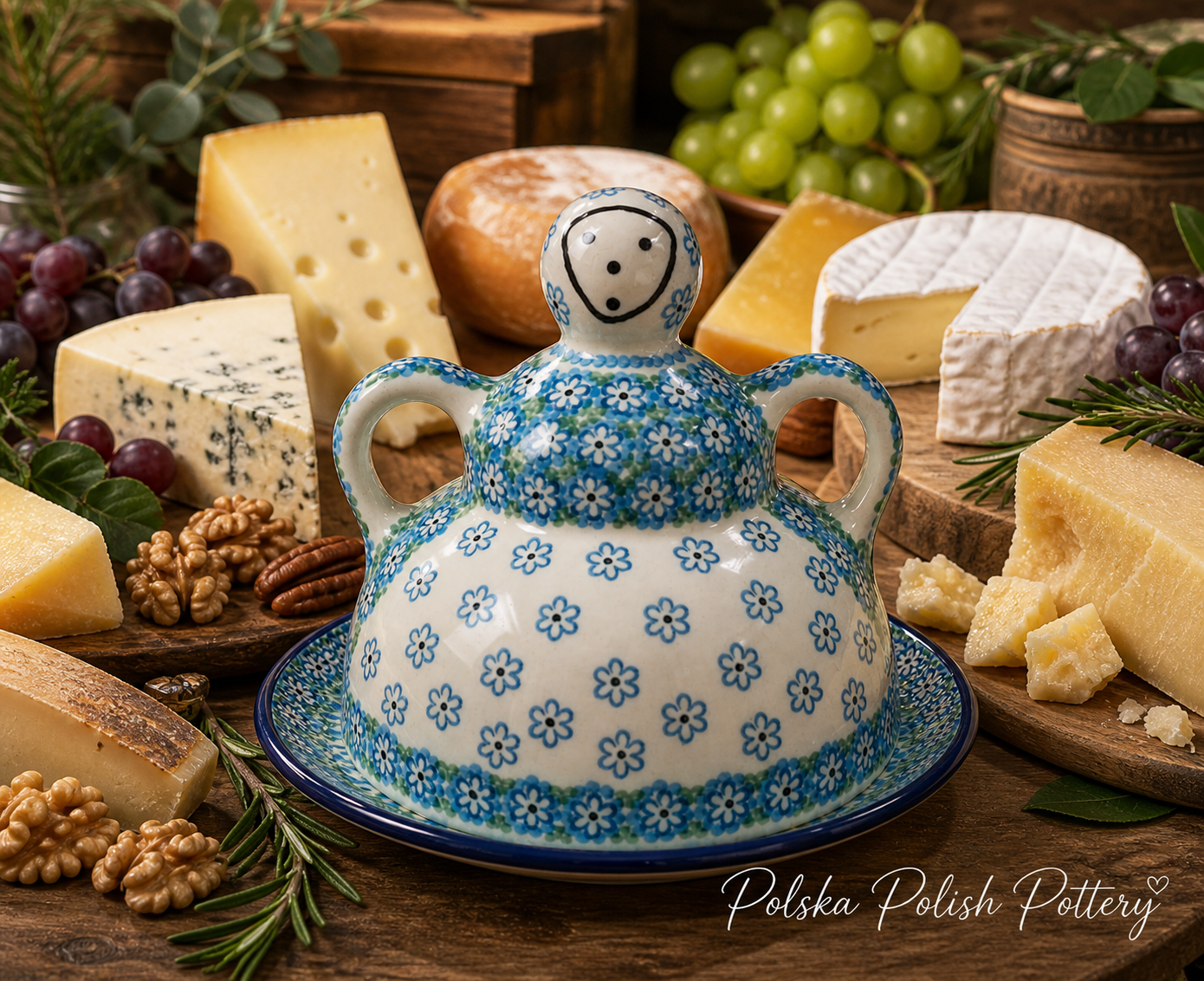 Polish Pottery Cheese Lady -  Traditional Fresh Flowers