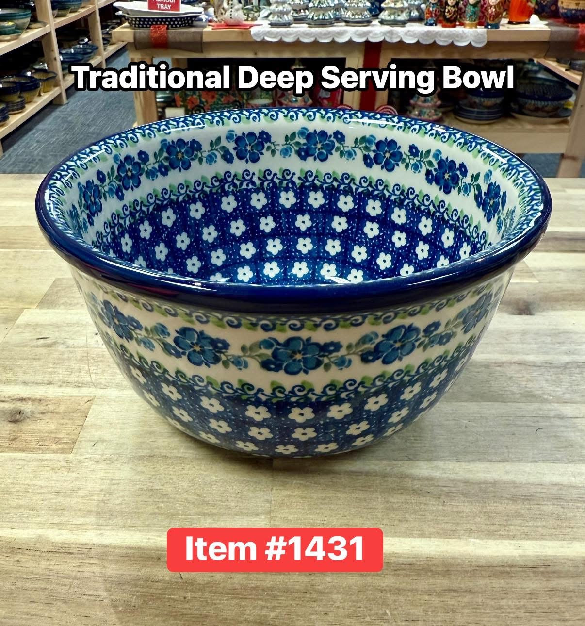 Polish Pottery Trad. Blue Flwr Vine Bowl